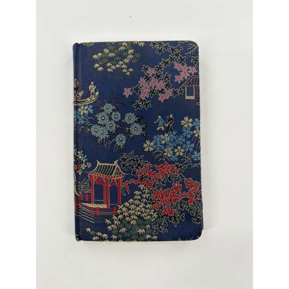Vintage Blue Asian Brocade Fabric Covered Lined Notebook Journal Pagoda